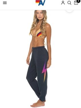 Aviator Nation Black Joggers with Purple & Yellow Lightning